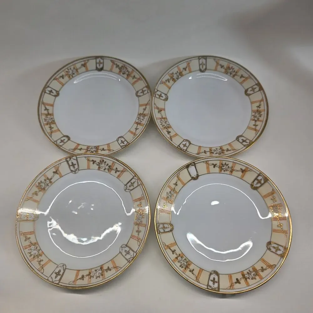 Hand Painted Nippon Porcelain Dessert Salad Plates Gold Trim 6.5